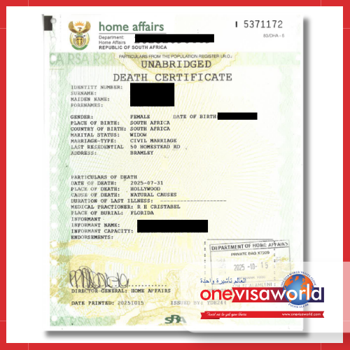 Unabridged Death Certificate Assistance (South Africa)